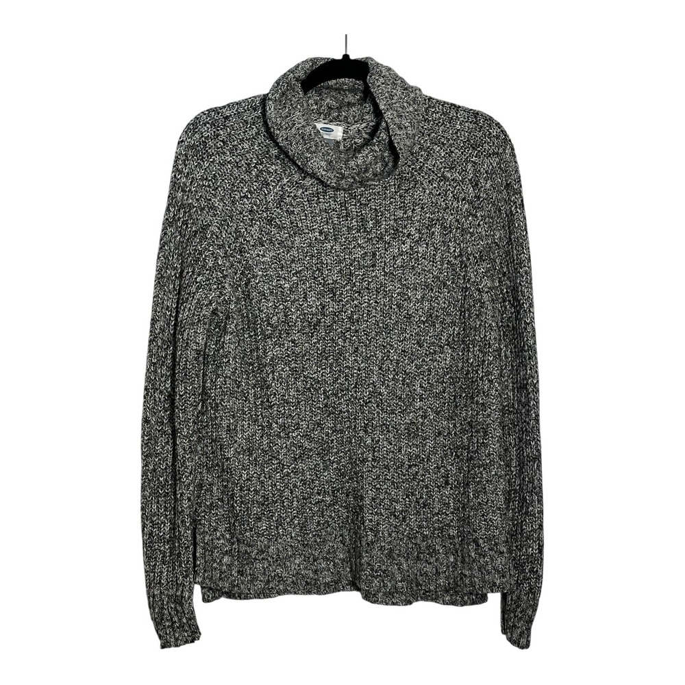 Old Navy Womens Cowl Neck Sweater Black White Marled Shaker Knit Pullover Size M
